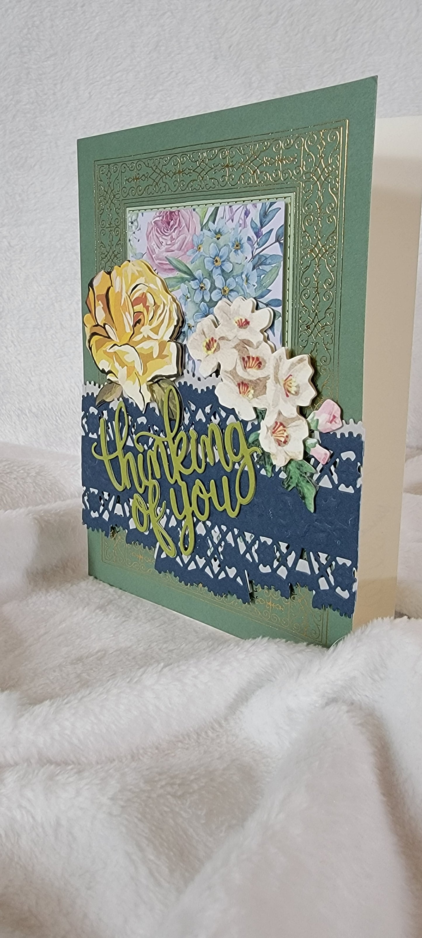 THINKING OF YOU / RASBERRY BASE and LEAF GREEN BASE GREETING CARD