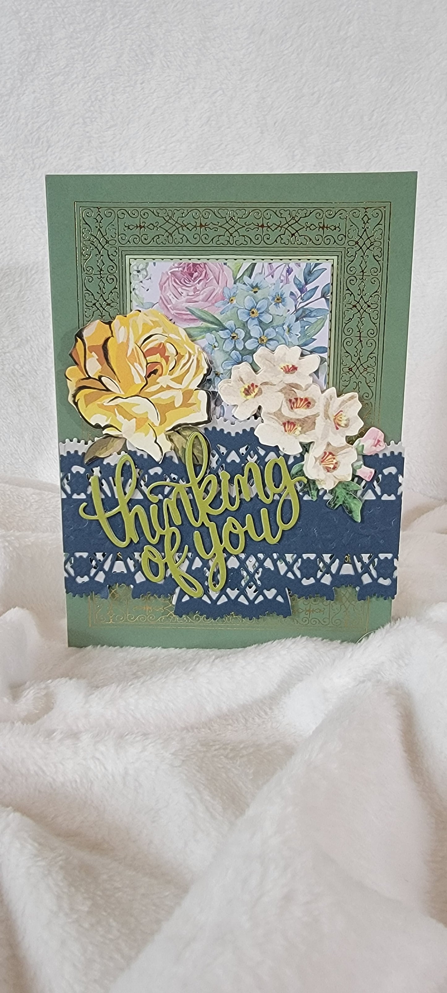 THINKING OF YOU / RASBERRY BASE and LEAF GREEN BASE GREETING CARD